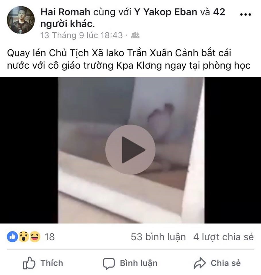 Clip đăng tải gán hành vi cho vị “Chủ tịch xã Ia Ko. Ảnh chụp màn hình.