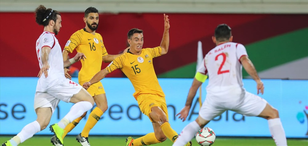 Phải đến phút 90 + 3, tỉ số của trận Australia gặp Syria mới được ấn định. Ảnh AFC
