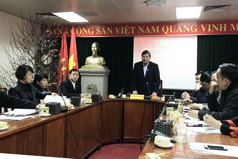 Phó Chủ tịch Tổng LĐLĐVN Trần Thanh Hải phát biểu tại Hội nghị. Ảnh: V.L