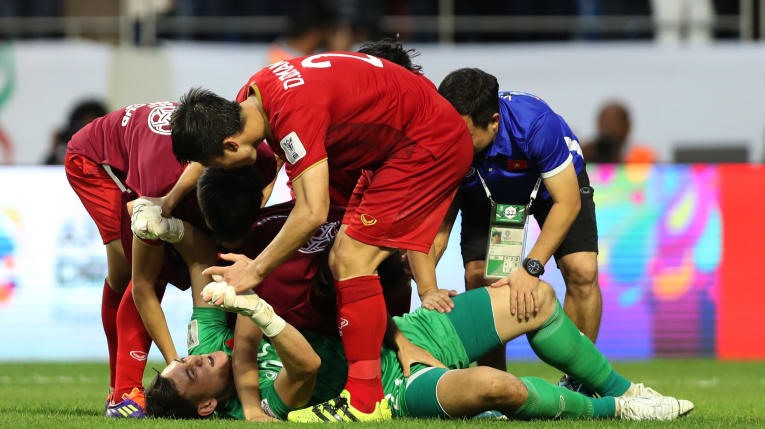 Các cầu thủ Việt Nam ăn mừng sau chiến thắng trước ĐT Jordan. Ảnh AFC