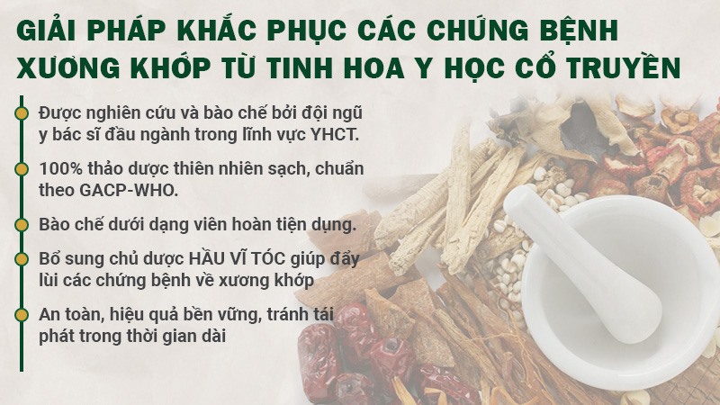 Tinh hoa từ y học cổ truyền có tác dụng khắc phục các chứng bệnh về xương khớp.