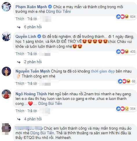 Bùi Tiến Dũng đã nhận được rất nhiều lời chúc của mọi người.