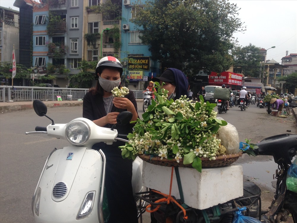 Một xe bán hoa bưởi trên đường Đông Tác.