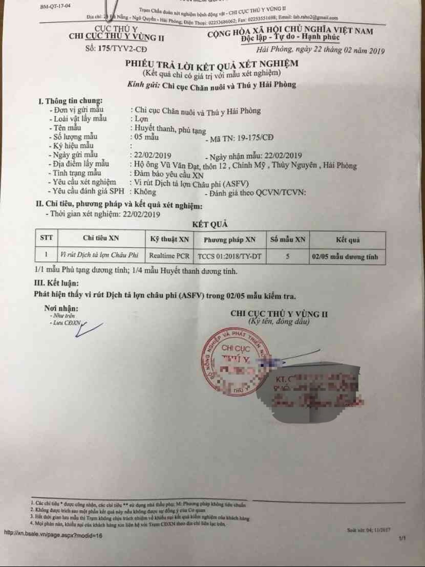 Kết quả xét nghiệm cho thấy virus dịch tả lợn châu Phi đã xâm nhiễm vào Hải Phòng. (Ảnh chụp tài liệu)
