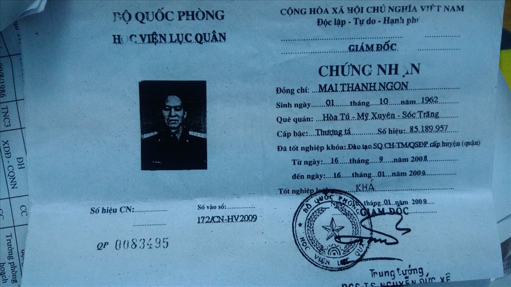 Chứng nhận học tín chỉ được ông Mai Thanh Ngon khai là tương đương đại học