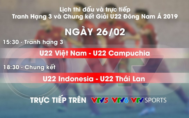 Lịch thi đấu và trực tiếp tranh hạng ba, chung kết U22 Đông Nam Á 2019 ngày 26.2. Ảnh VTV