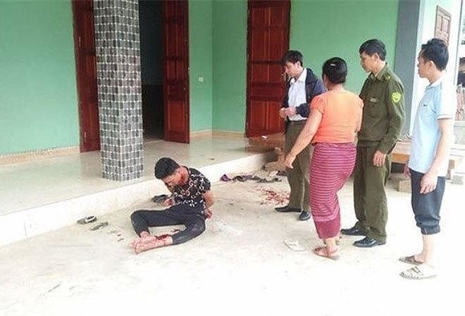 Đối tượng Mong Văn Hòa sau khi gây án.