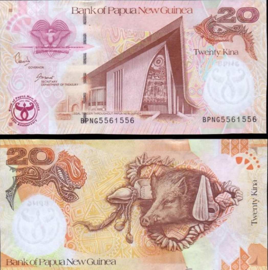 Tiền thật đang lưu hành của New Guinea là đảo lớn thứ hai thế giới nằm ở Tây Nam Thái Bình Dương.