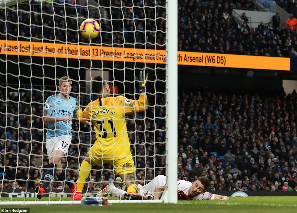 Bàn gỡ hòa 1-1 của Koscielny (áo đỏ trắng). Ảnh: Daily Mail