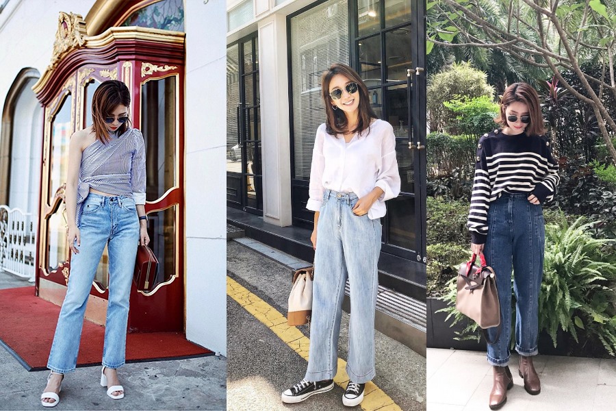 Quần jeans cạp cao giúp tôn dáng.