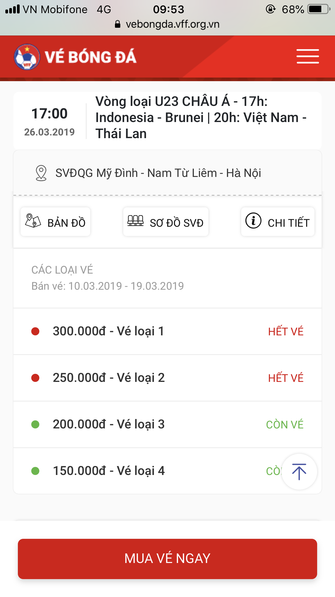 Các vị trí đẹp của trận U23 Việt Nam- Thái Lan đã hết vé.