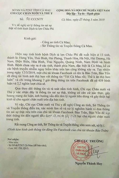 Chi cục chăn nuôi thú y Cà Mau khẳng định chưa ghi nhận trường hợp nào lợn mắc bệnh
