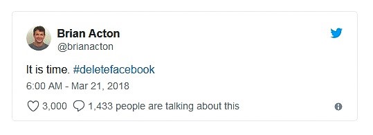 Dòng tweet kêu gọi xóa Facebook của đồng sáng lập WhatsApp, Brian Acton.