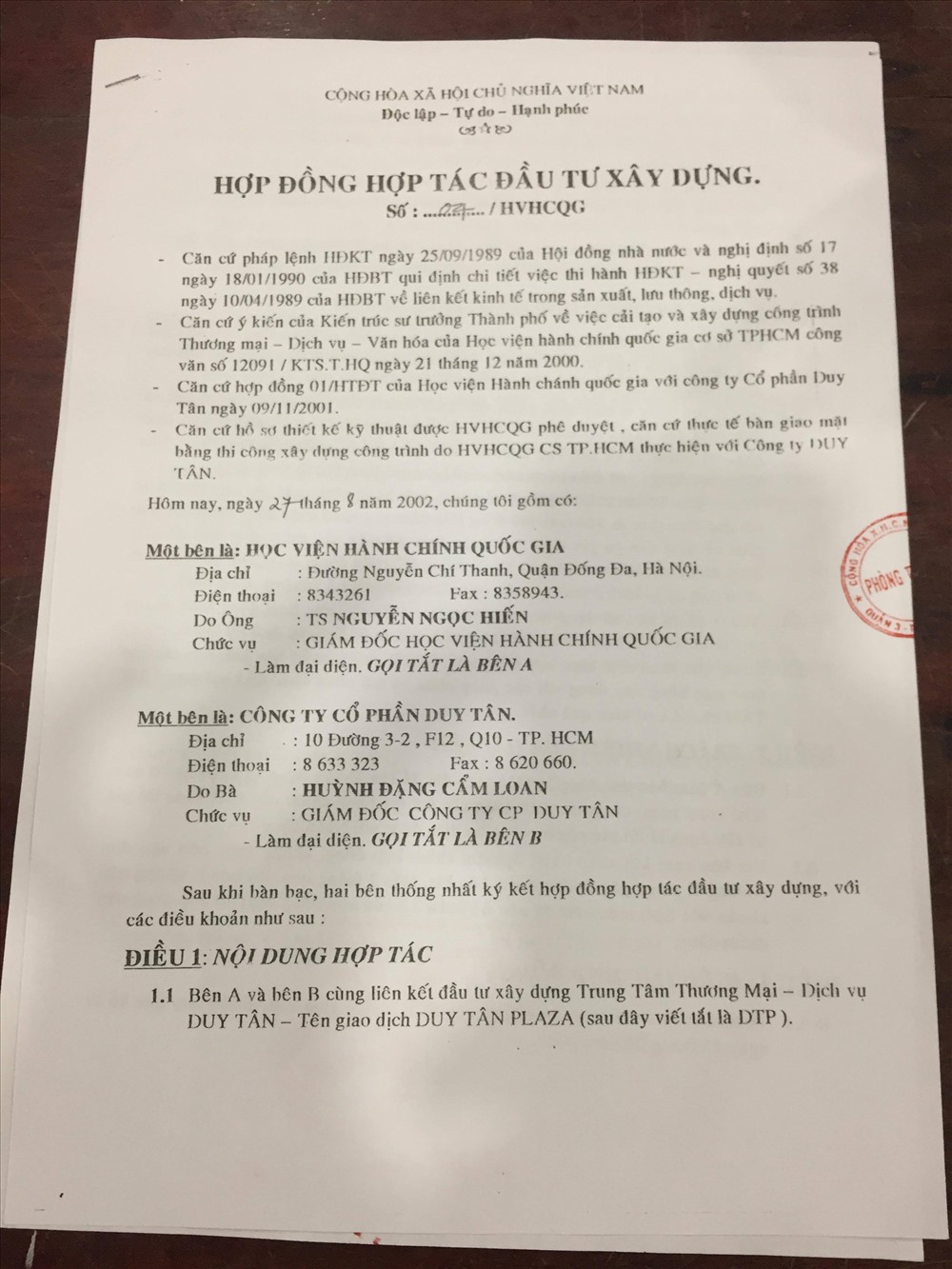Bản hợp đông 04 có chứng thực được Cty Duy Tân tung ra