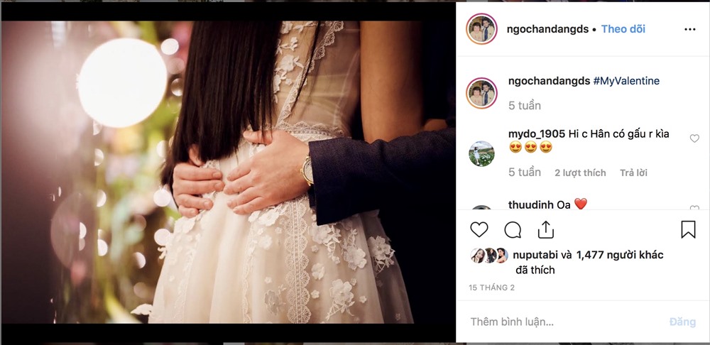 Hình ảnh đôi bàn tay của người được cho là “bạn trai” Ngọc Hân, với dòng trạng thái tình cảm “My Valentine“. Nguồn FBNV.
