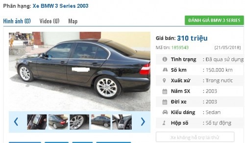 Một chiếc xe BMW 3 Series 320i đời 2009, màu đỏ, nhập nguyên chiếc từ Đức này đang được rao bán giá 300 triệu đồng trên chợ xe hơi cũ.