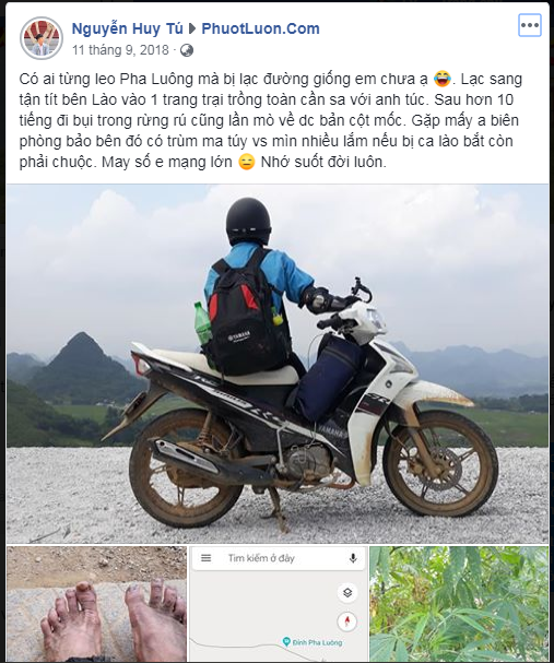 Một phượt thủ chia sẻ câu chuyện đi lạc của mình trong phuotluon.com, một group cộng đồng về du lịch bụi trên Facebook. Ảnh chụp màn hình