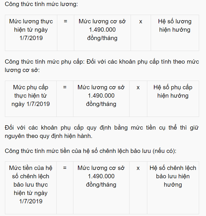 Công thức tính mức lương. Ảnh chụp màn hình.