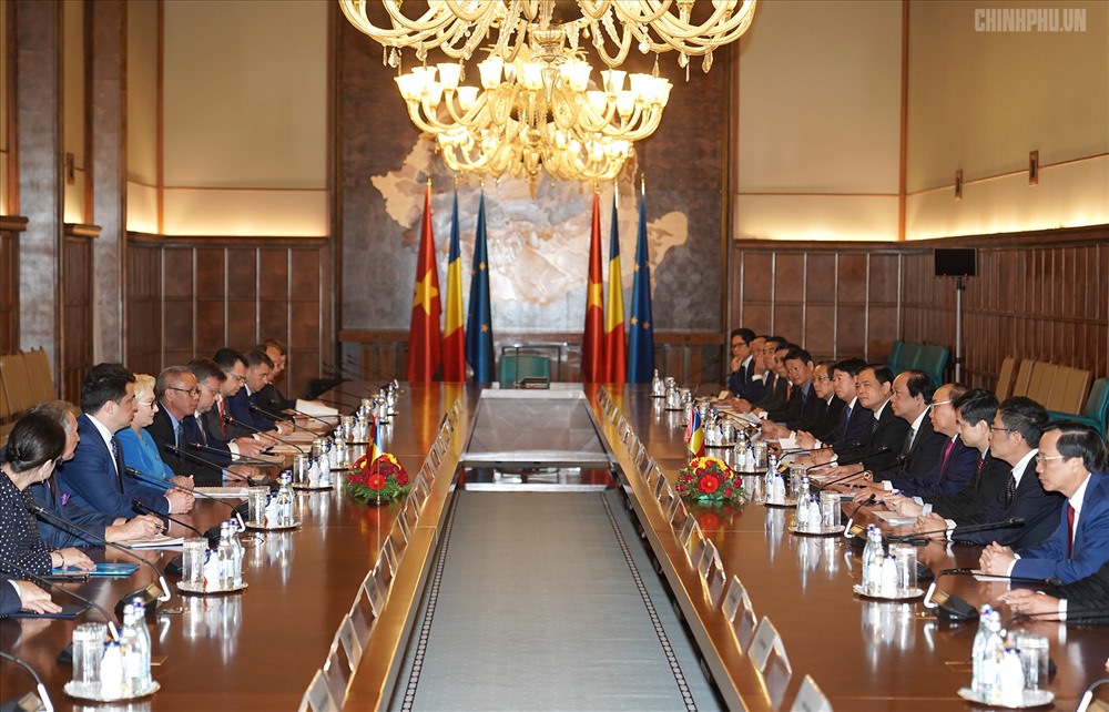 Hội đàm cấp cao Việt Nam-Romania. Ảnh: VGP/Quang Hiếu