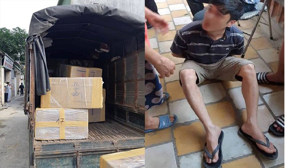 Xe tải chở ma túy được giấu tinh vi và một trong 4 đối tượng bị bắt giữ tại hiện trường.
