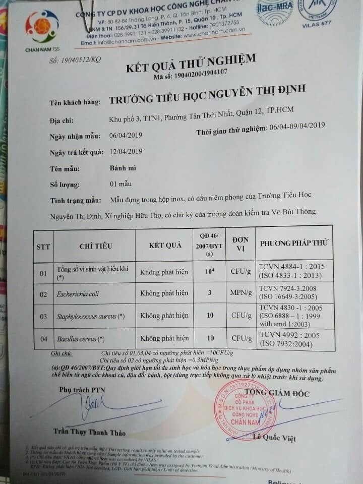 Kết quả xét nghiệm mẫu thực phẩm nghi ngờ gây ra ngộ độc