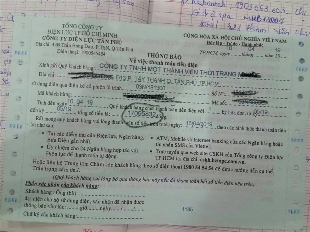 Hóa đơn trước và sau khi tăng giá điện.
