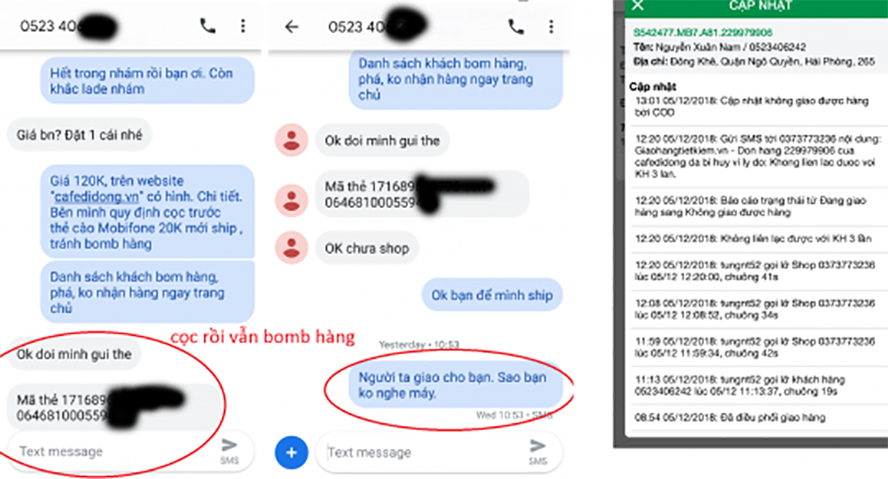 Một đoạn tin nhắn giữa bên bán và người mua. Người mua dù đã đặt cọc nhưng sau đó vẫn “bom hàng” (ảnh: cafedidong).