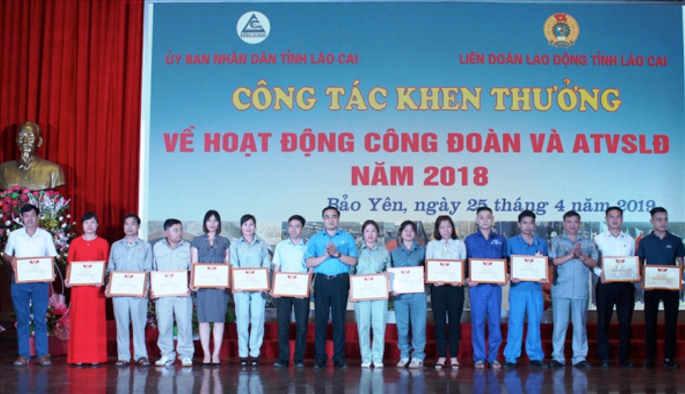 LĐLĐ tỉnh tặng cờ thi đua cho các tâp thể.
