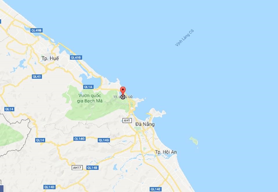 Vị trí vịnh Lăng Cô trên bản đồ. Ảnh: Google Maps.