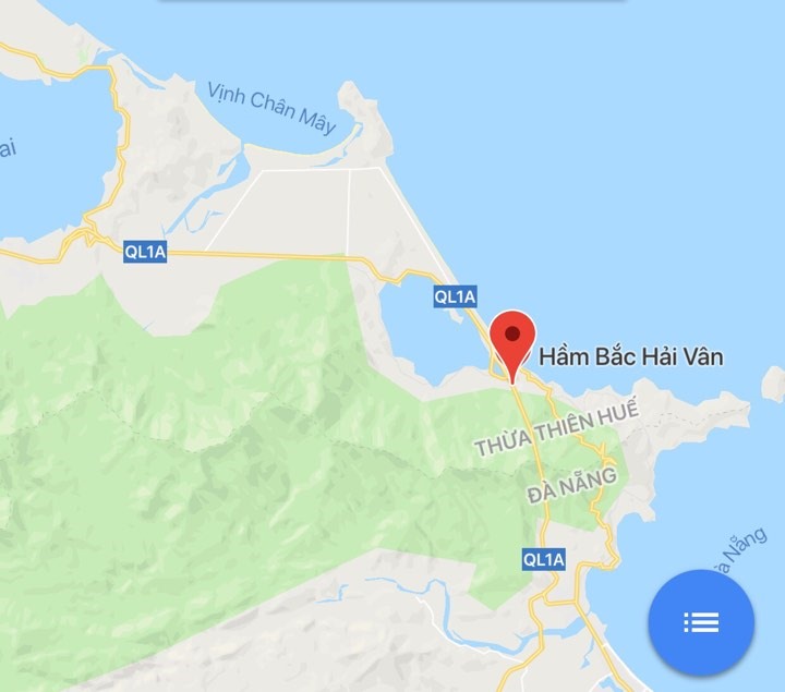 Vị trí Bắc hầm Hải Vân trên bàn đồ. Ảnh: GG Maps.