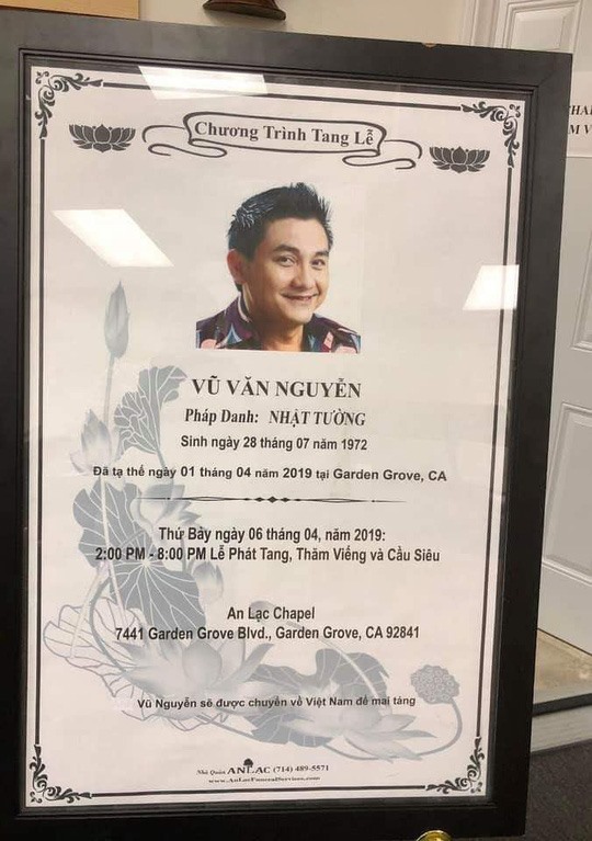 Chương trình tang lễ nghệ sĩ Anh Vũ tại Mỹ.