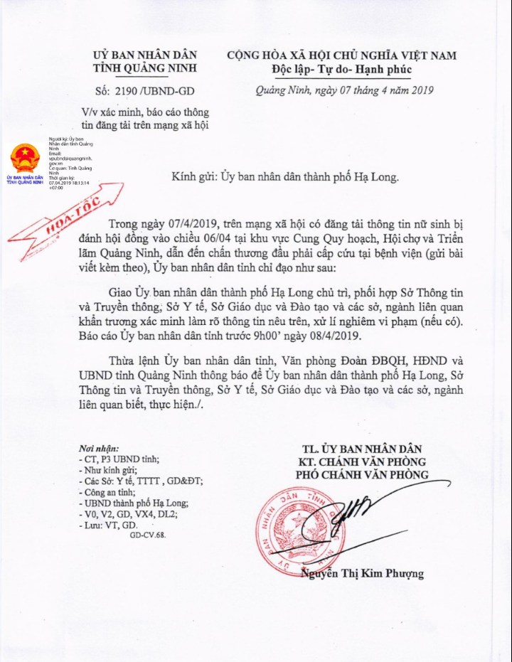 UBND tỉnh yêu cầu TP.Hạ Long và các đơn vị liên quan vào cuộc khẩn trương xác minh và giải quyết vụ việc.