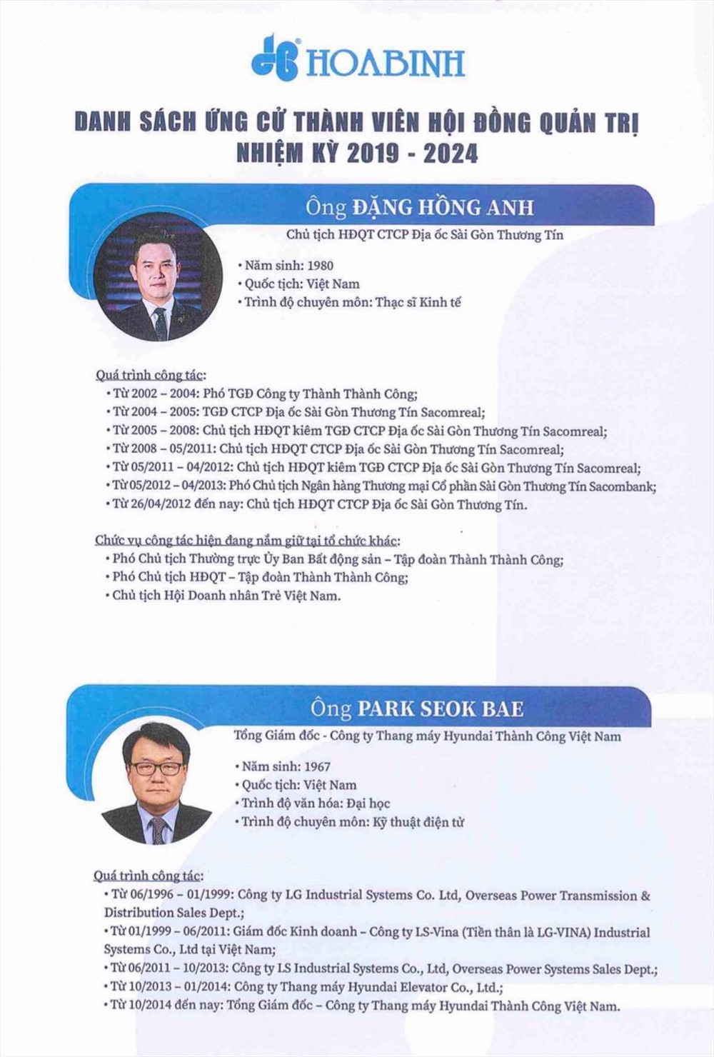 2 ứng viên mới