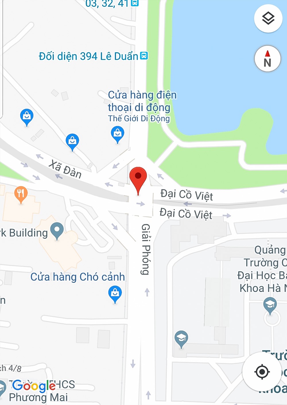 Hầm Kim Liên được bố trí theo hướng đường Đại Cồ Việt – Xã Đàn. Ảnh: Google