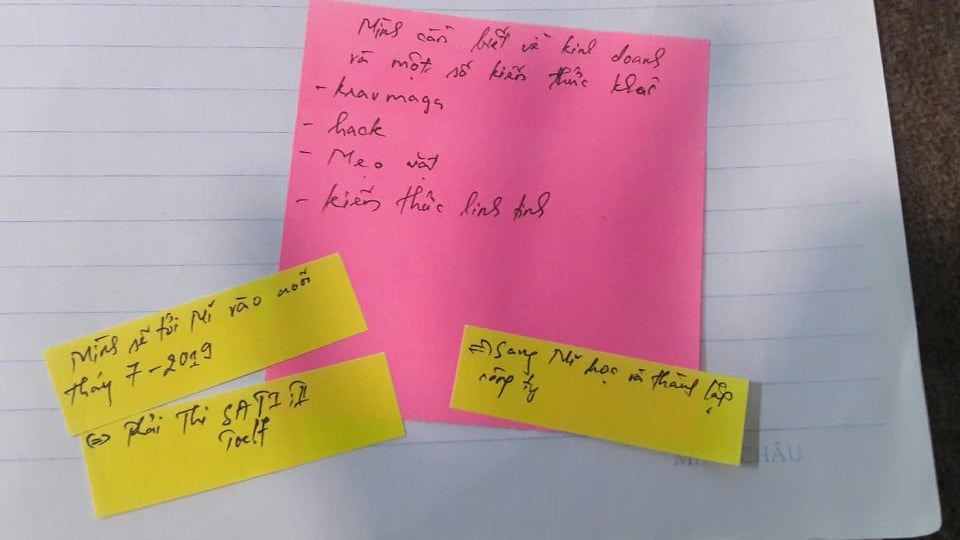 Note ghi kế hoạch của cháu Ngân.