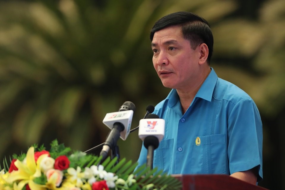 Chủ tịch Tổng LĐLĐVN Bùi Văn Cường phát biểu. Ảnh: Sơn Tùng
