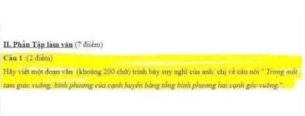 Một đề bài yêu cầu phân tích định lý Toán học bằng phương thức nghị luận trong Văn học.