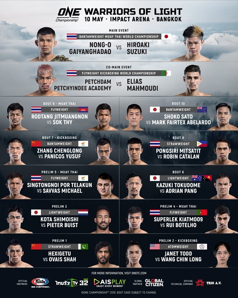 Bảng thi đấu ngày 10.5 Nguồn: One Championship
