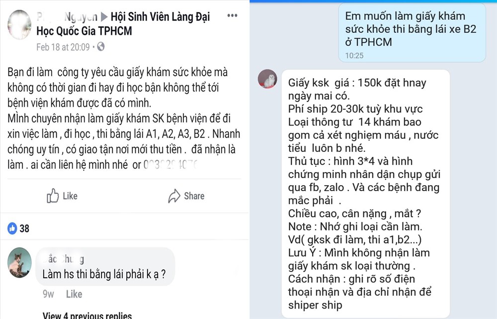 Một quảng cáo bán giấy khám sức khỏe và câu trả lời của người bán với PV.