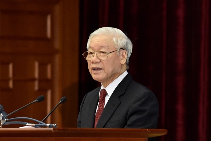 Tổng Bí thư Nguyễn Phú Trọng phát biểu bế mạc Hội nghị Trung ương 8 khóa XII (Ảnh: N.Bắc)