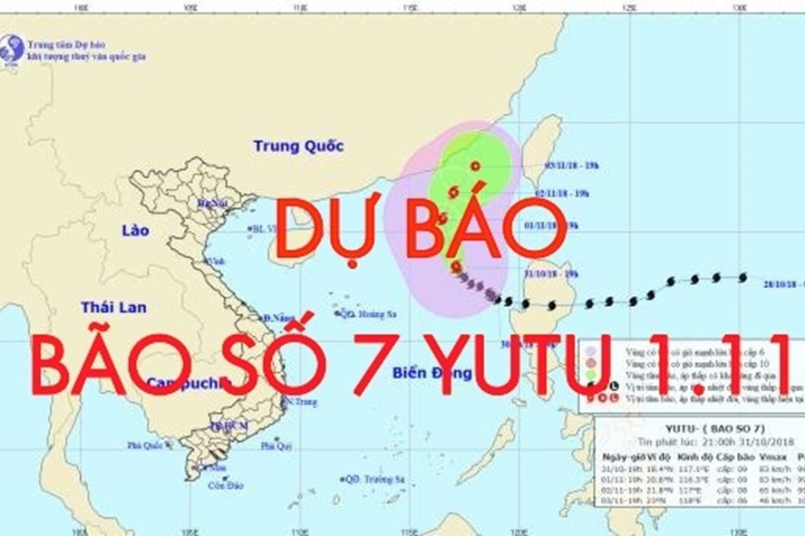Vị trí và đường đi bão số 7 Yutu