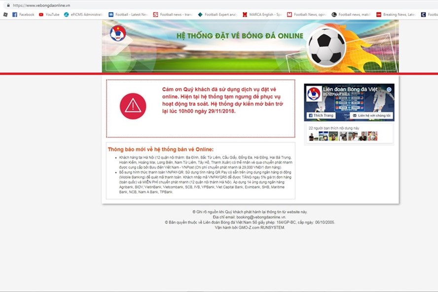 Đợt bán véo online cuối cùng của VFF cho trận bán kết vào sáng 29.11.