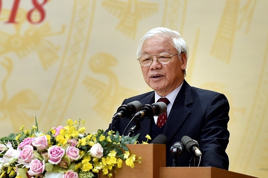 Tổng Bí thư, Chủ tịch nước Nguyễn Phú Trọng phát biểu chỉ đại tại Hội nghị. Ảnh: N.Bắc.