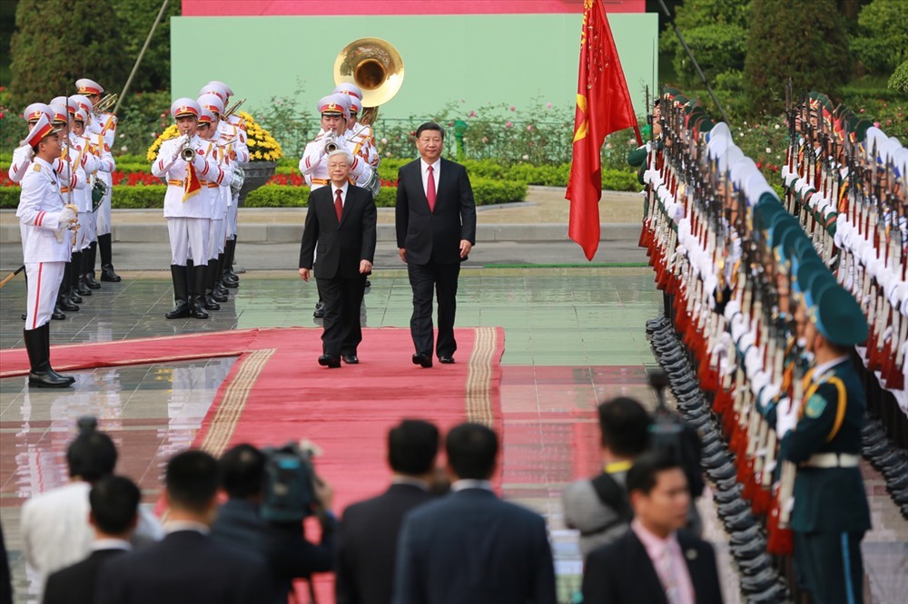 Tổng B&iacute; thư, Chủ tịch Nước Nguyễn Ph&uacute; Trọng v&agrave; Tổng B&iacute; thư, Chủ tịch Trung Quốc Tập Cận B&igrave;nh. Ảnh: Hải Nguyễn.