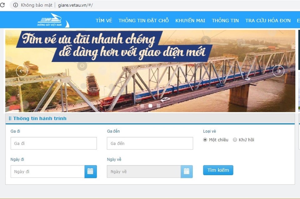 Giao diện website bán vé tàu giảm giá của ngành đường sắt. Giao diện website bán vé tàu giảm giá của ngành đường sắt.