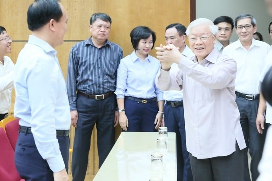 Tổng Bí thư, Chủ tịch Nước Nguyễn Phú Trọng tại buổi tiếp xúc cử tri sáng 15.10. Ảnh N.Thắng