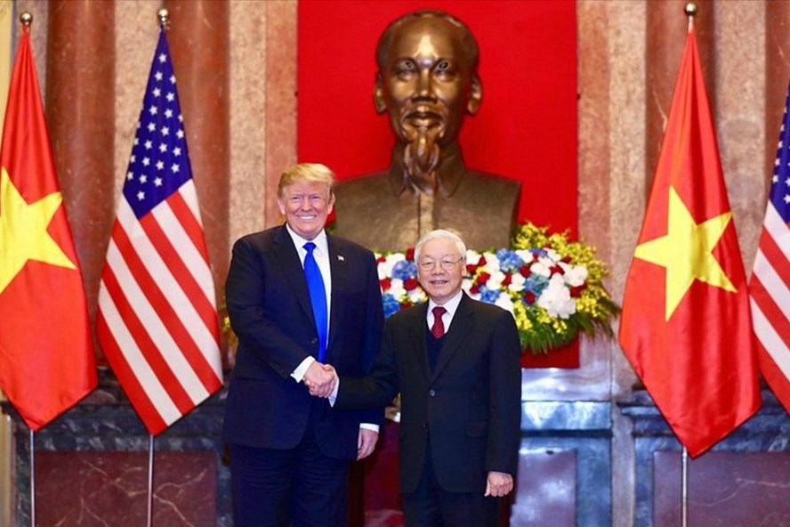 Tổng Bí thư, Chủ tịch Nước Nguyễn Phú Trọng tiếp Tổng thống Mỹ Donald Trump. Ảnh: Hải Nguyễn