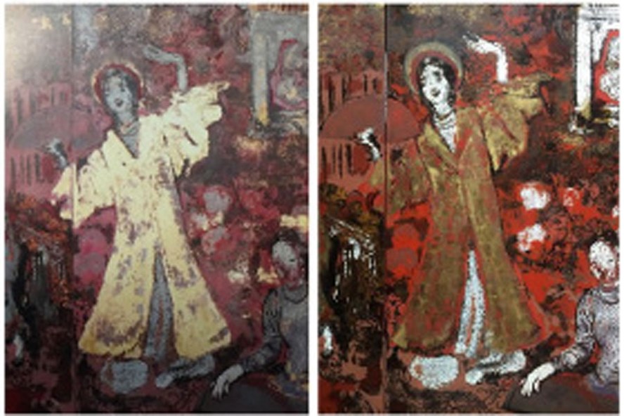 Trích đoạn bức tranh sau khi “vệ sinh” khiến giới họa sĩ bị sốc vì bị phá hỏng (trái) so với nguyên tác (phải).