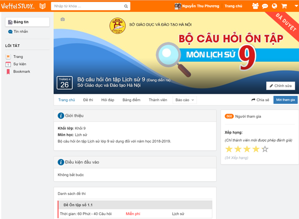 Trang web để học sinh &ocirc;n thi m&ocirc;n Lịch sử miễn ph&iacute; v&agrave;o lớp 10.