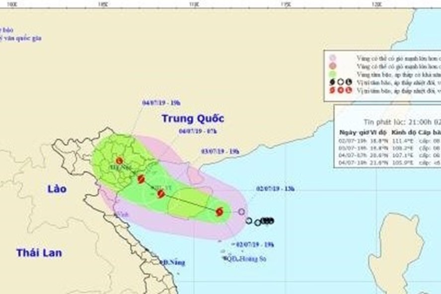 Vị trí và đường đi của bão số 2 Mun. Ảnh: nchmf.gov.vn.